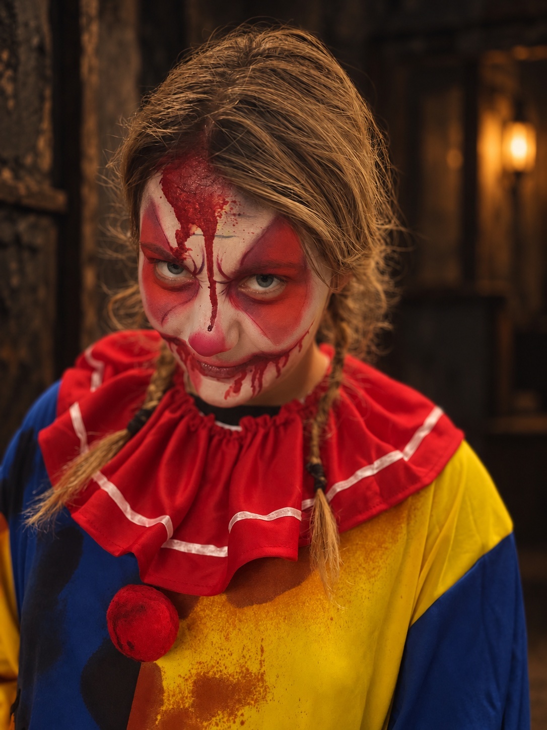 Scare performer in clown costume